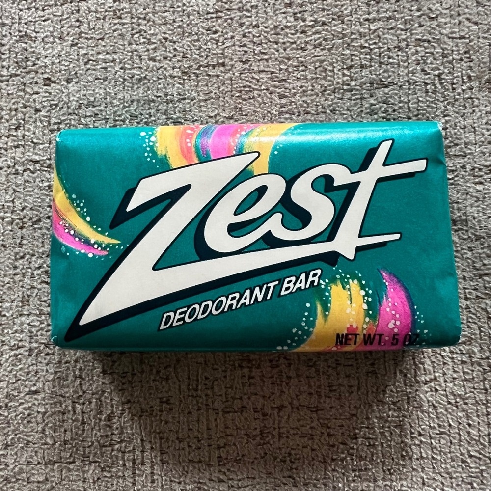 Vintage 1988 Zest Deodorant Bar Soap 5oz Collectible Teal Paper Wrap P&G USA
